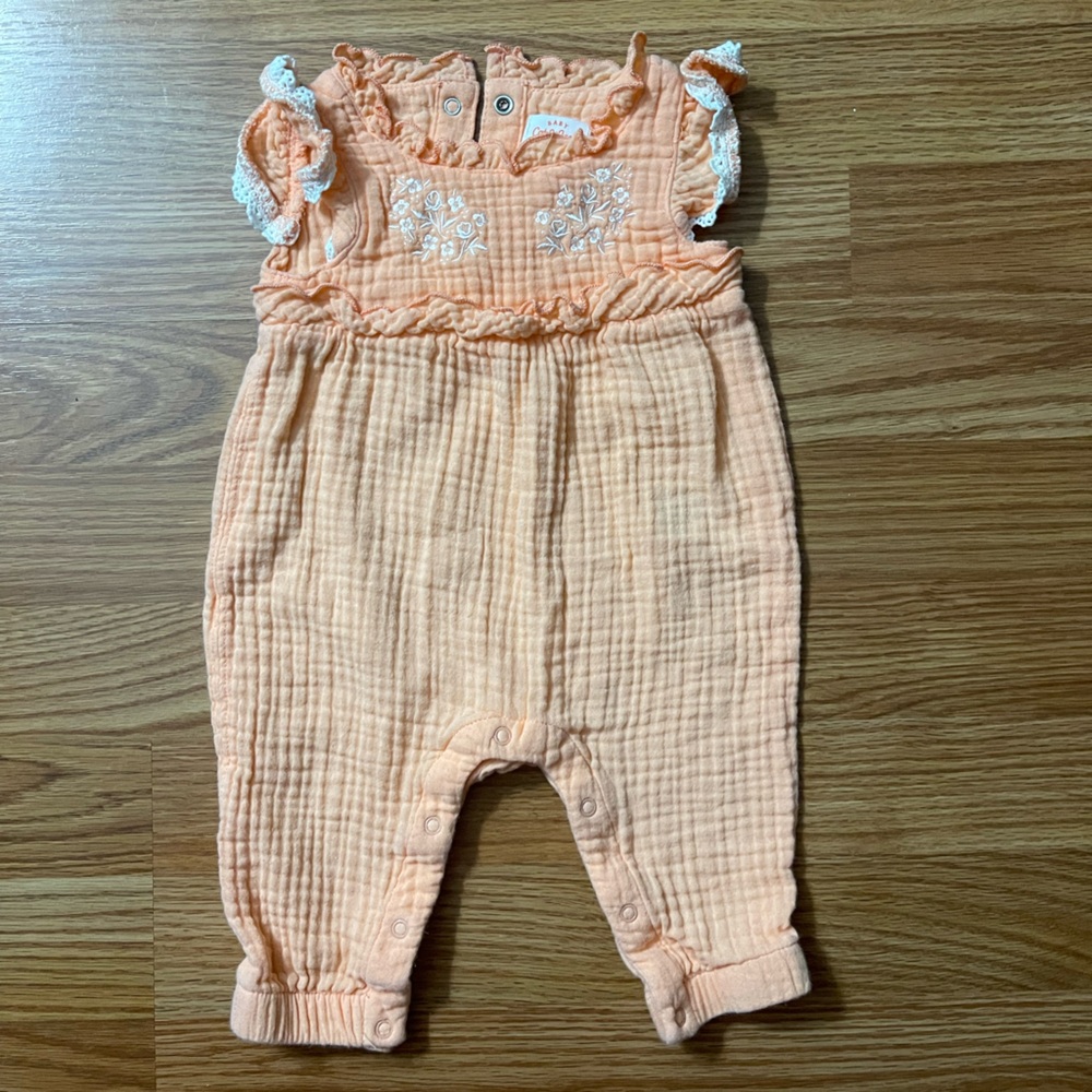 Cat & Jack Peach Muslin Romper with Lace Trim